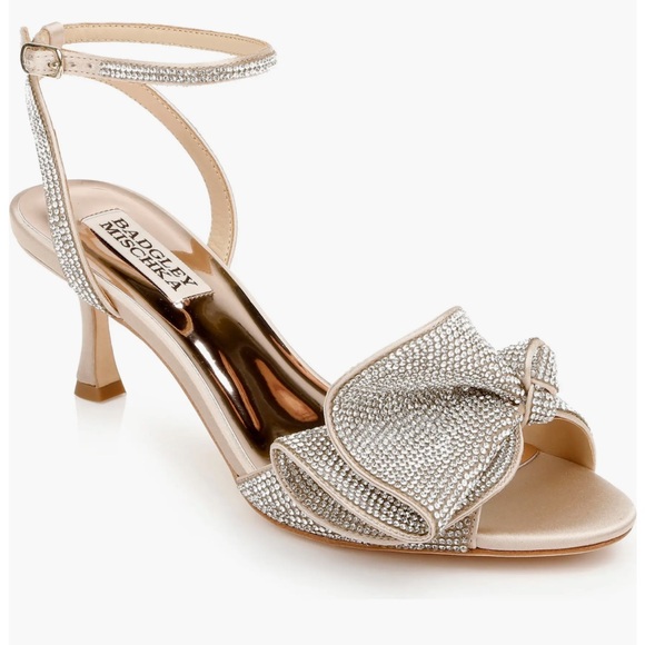 Badgley Mischka Collection Remi Crystal satin embellished ankle strap Sz 8 blush - Picture 4 of 17